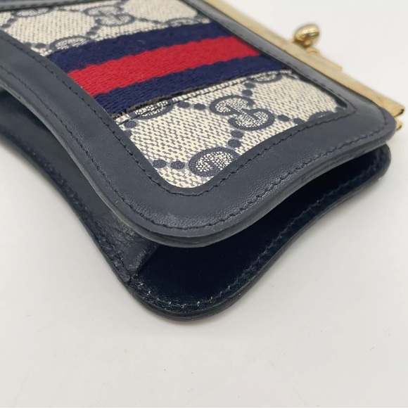 Auth Gucci GG Canvas Navy Blue Sherry Line Coin Case /Wallet W/Box - Picture 11 of 15